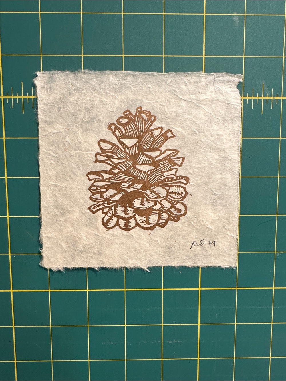 5x5" Brown Pinecone Print on Natural Paper